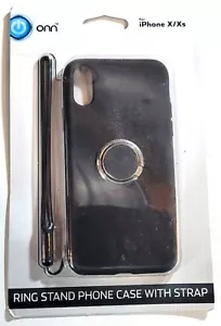 Phone Case iPhone X/Xs  Protector Black With a Ring Stand And Strap. By Onn New - Picture 1 of 2