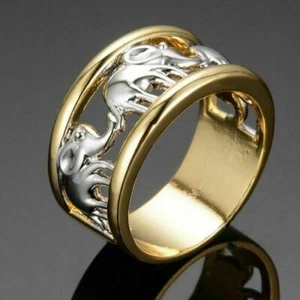 Elegant Gold Elephant Fashion Jewelry Charms Wedding Engagement Ring Size 6.5 - Picture 1 of 9