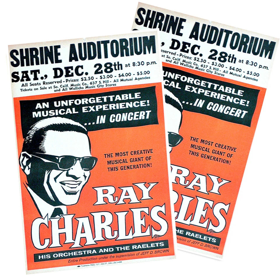 Two Ray Charles Shrine Auditorium Reproduction Concert 11x17 Posters - Image 1 of 1