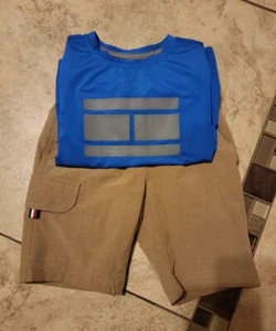 Tommy Hilfiger Boys Size 3/4 Short Sleeve Shirt & Shorts 2-Piece Set blue beige - Picture 1 of 6