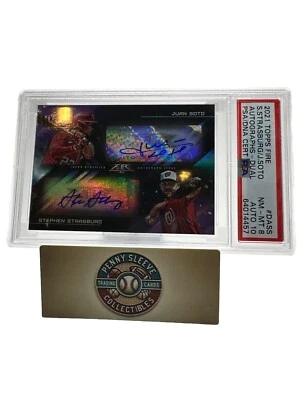 2021 Topps Fire JUAN SOTO STEPHEN STRASBURG  Dual Autos 15/20  PSA NM-MT 8 - Image 1 of 4