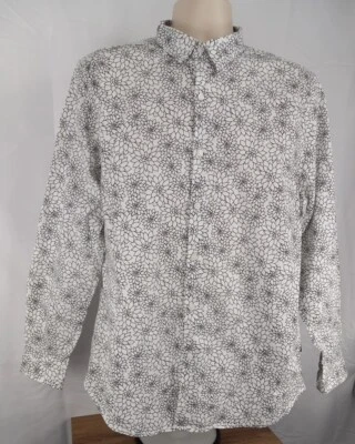 Camisa Kenneth Cole Para Hombres Negra/Blanca Floral Abotonada Manga Larga Talla Grande Foto 1 de 4