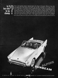 1961 Sunbeam Alpine "Too Chic To Be Champ" Original Print Ad - Picture 1 of 1