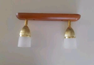 Applique In Legno 2 Luci Orientabili Bianco Oro Da Parete Faretto Specchio - Imagen 1 de 2