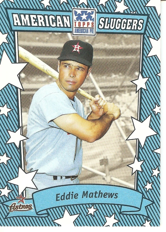 2002 TOPPS AMERICAN PIE EDDIE MATHEWS AMERICAN SLUGGERS BLUE BASEBALL CARD  - Image 1 of 1