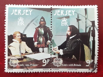 JERSEY 1980 9p Used Europa Famous People Se-Tenant Mi 219-220 Scott 229 XF 8192 - Image 1 of 2