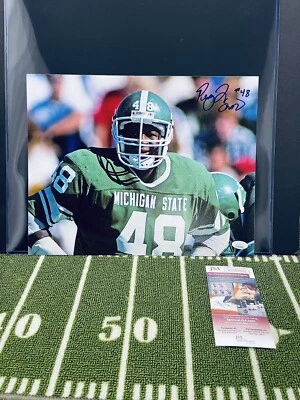 PERCY SNOW #48 SIGNED MICHIGAN STATE SPARTANS 11x14 GREEN JERSEY JSA W - Image 1 of 2