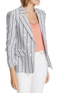 NWT 1.State Womens Ruched Sleeves Striped Open-Front Blazer Size M $140 c0340 - Picture 1 of 1