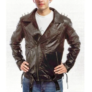 Mens leather jacket biker cafe racer bomber GHOST RIDER vintage with name wallet - Picture 1 of 5