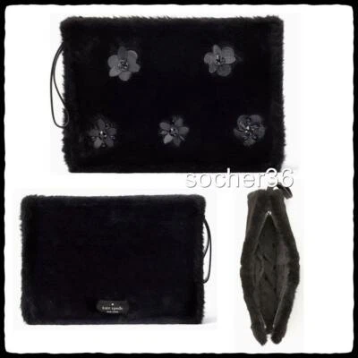 KATE SPADE NEVE PIEL DE OVEJA EMBELLECIDA BOLSA GRANDE PIEL SINTÉTICA NEGRA WLRU5810 NUEVA CON ETIQUETAS $249 Foto 1 de 4