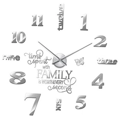 3D Large Frameless DIY Wall Clock,Modern Decor Family Quote Wall Silver Foto 1 de 4