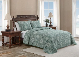- King/Groß Quilt Set, Küsten-Wendebettwäsche aus Baumwolle mit passenden Kissenbezügen, Super S - Bild 1 von 12