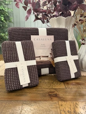 SET King Textured Waffle Coverlet & 2 EURO Shams Dark Fig - Casaluna NEW - Image 1 of 4