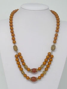 Estate Vintage Deco Bakelite Beaded Necklace, Brass Findings, Barrel Clasp WOW - Foto 1 di 8