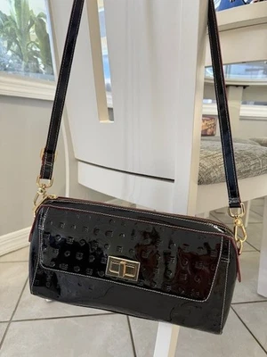 Arcadia Italy Black Patent Leather Tote Shoulder Adjustable Bag Flap NWOT New - Image 1 of 4