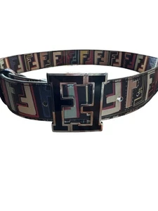 FENDI FF Double F Buckle Gürtel 7C0250 Multicolor Canvas Leder 41,5" Italy - Bild 1 von 8