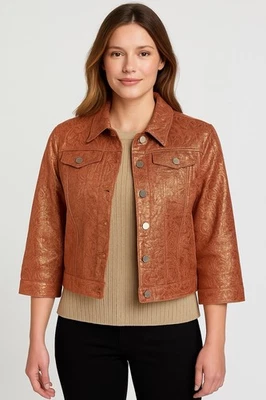 Ruby Rd. Chaqueta paisley metalizada en precioso tono cobre-oro, talla 14. Foto 1 de 4