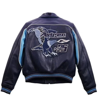 Chaqueta de cuero azul Avirex Nitro Run NYC '75 Eagle Patch para hombre - Nueva con etiquetas Foto 1 de 4