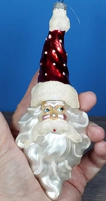 Adorable sombrero de lunares con cabeza de Papá Noel de vidrio soplado a mano adorno de árbol de Navidad Foto 1 de 4