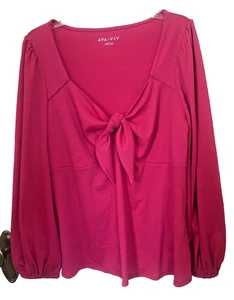 Blusa manga larga con nudo frontal rosa Ava & Viv para mujer 1X - Imagen 1 de 5