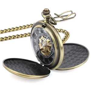 New Men's Mechanical Retro Pocket Watch with Chain Retro Roman Numerals - Picture 1 of 22