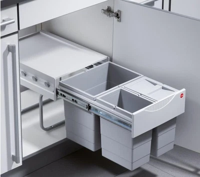 Hailo Tandem Mülleimer Küche Einbau 40cm Schrank Trennsystem 3 Fächer Bioeimer - Bild 1 von 4