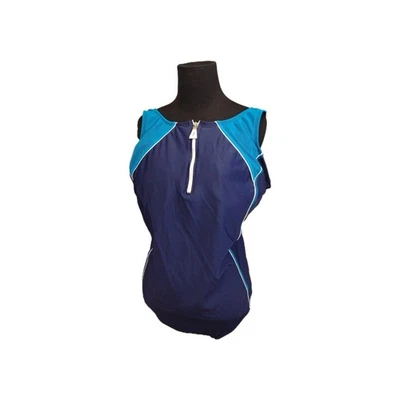 Delta Burke Womens Navy & Turquoise Front Zip One Piece Bathing SwimSuit 22W NWT - Image 1 of 4