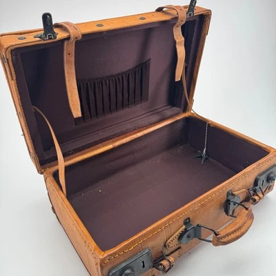 Vintage Leather Suitcase Briefcase Trunk Box Brown Luggage Storage Case 17x12x6 - Image 1 of 4