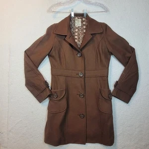 Tulle Anthropologie Wool Blend Women's Coat Button Up Lined Brown Medium - Picture 1 of 24