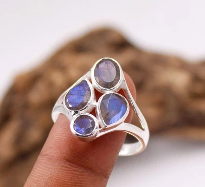 Anello in argento sterling 925 massiccio con labradorite misura 12 anello... - Immagine 1 di 4