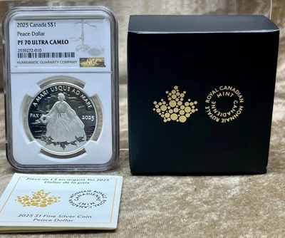 Canada 2025 S$1 Peace Dollar NGC PF70 Ultra Cameo With COA And Box - Image 1 of 4