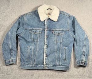 Vintage 90s Levis Authentic Trucker Jacket Mens Large Blue Denim Sherpa Lined - Picture 1 of 18