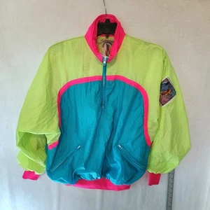 Vintage Size M Hotdogger Neon Windbreaker 1/2 Zip Color Block Arm Logo Patch - Picture 1 of 11