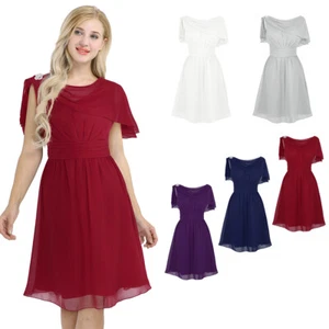 Formelles Damen-Hochzeit Brautjungfer gerüscht hochtailliert Partyball Abschlussball Cocktailkleid - Bild 1 von 58