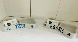 Double dog feeding bowl. Add your pooches name! Choose From Grey Or Mint Green - Picture 1 of 15