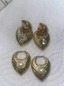Vintage Gold Tone Premier Design Earrings Clip-on Door Knocker / Convertible - Picture 1 of 20