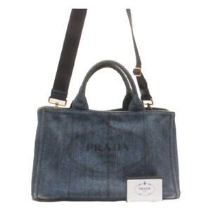 Prada 2 Way Handbag Shoulder Bag Denim Canapa B2642B Women's Blue