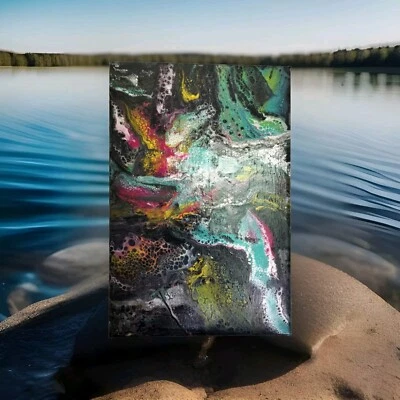 ✨ Wandbild Acryl Pouring auf Leinwand 20x30 cm abstrakte Kunst handgemalt NEU!  - Bild 1 von 4