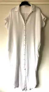 Sunny Girl Size 12 White Over Size Cap Sleeve Cotton Shirt Style Maxi Dress GUC - Picture 1 of 10