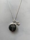 cz cross and angel pendant 925 silver round locket necklace with