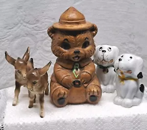 Vintage Ceramic Shakers Lot Of 5 Smokey The Bear Dogs And Donkeys - Picture 1 of 16