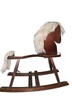 Vintage Small Table Top Wooden Rocking Horse With Yarn Mane And Tail