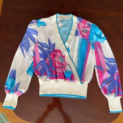 Valentino 衬衫上衣深 V 领/交叉紧身裹身粉色/紫色/纯丝绸/针织 — 第 1/4 张图片