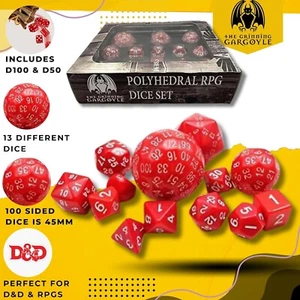13x DnD Dice Set Red RPG Games D&D TTRPG 100 Sided D100 Dungeons & Dragons - Picture 1 of 16