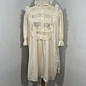 Vintage Kleid Damen L Loungewear Spitze Rüschen Fairycore skurril 90er Union Made USA - Bild 1 von 8
