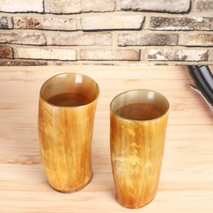 Set of 2 Ceremonial 6" Viking Drinking Horn Mug ale Beer Wine Medieval Gift Cup - Picture 1 of 7