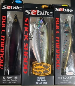Lot Of 3 Sebille Fishing Lures.  Floating Purple, Sinking Greenie And Rockett - Picture 1 of 2