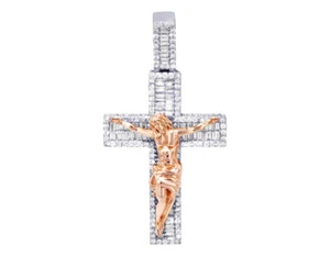 Jesus Crucifix 6.1CT Real Diamond Pendant 10k Rose/White Gold - Picture 1 of 4