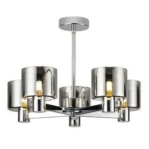 Modern 5 Light Chrome Semi Flush Ceiling Lamp with Smoked Glass Shades - Picture 1 of 8