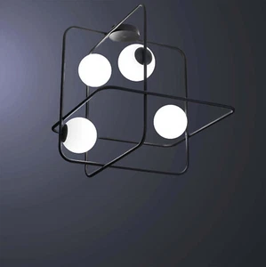 Plafoniera moderna design nero con sfere in vetro bianco a 4 luci BGA 3518-pl4 - Picture 1 of 2